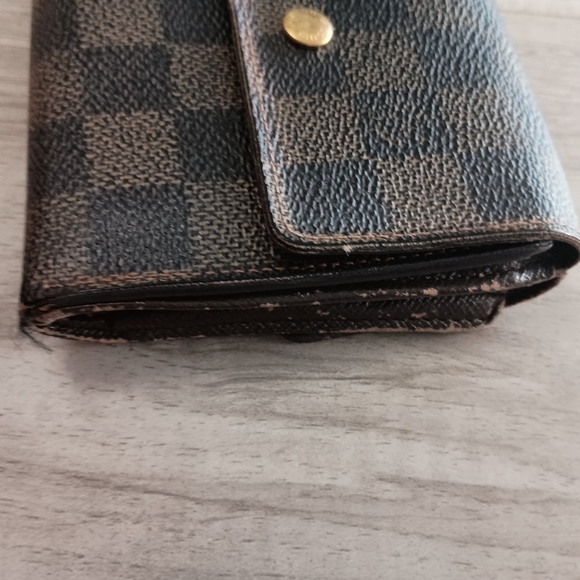 LOUIS VUITTON LV Vintage Damier Check Leather Wallet Brown Medium Trifold Elise - Picture 3 of 11